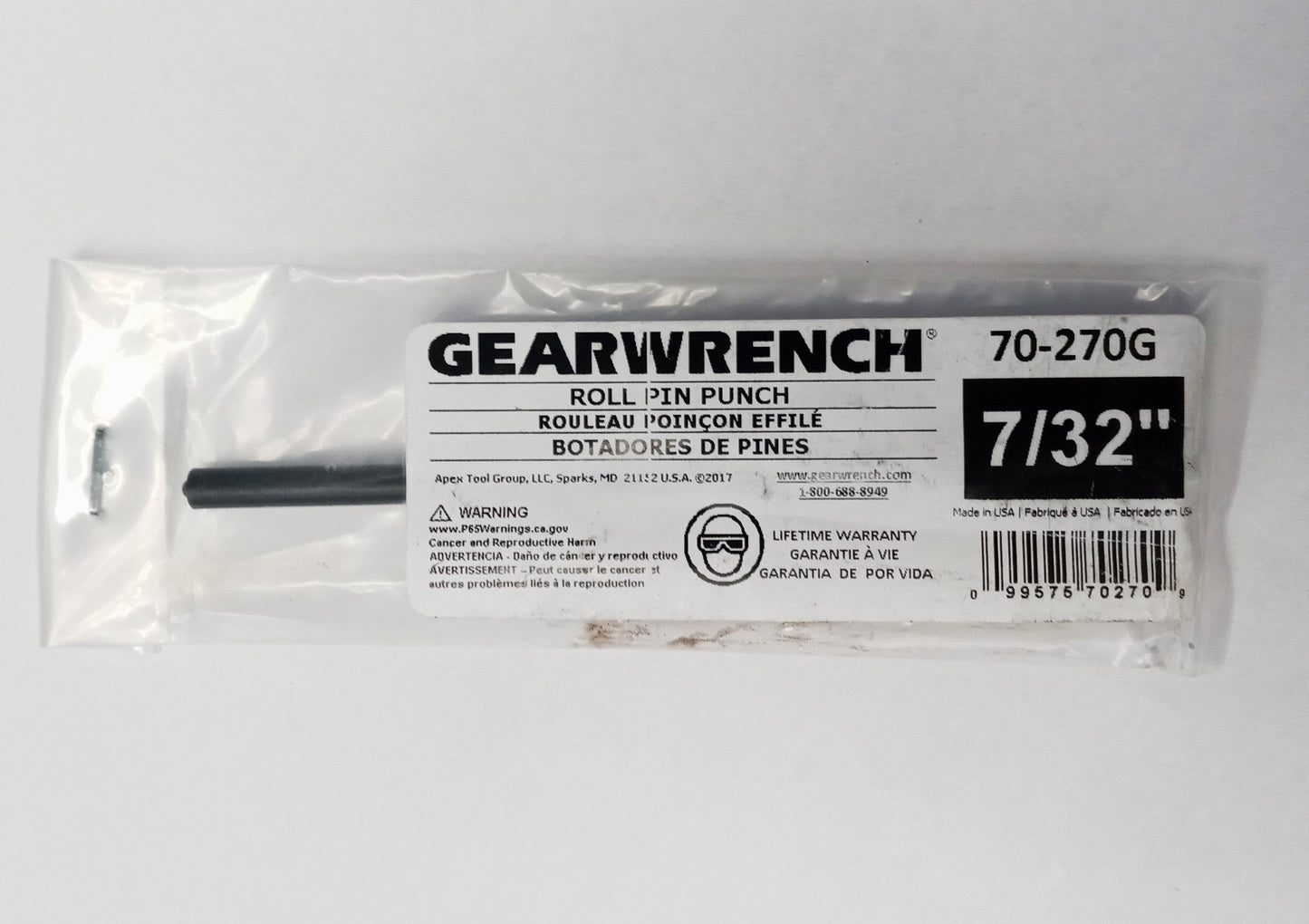 GearWrench 70-270G 7/32" x 3/8" x 5" Roll Pin Punch USA
