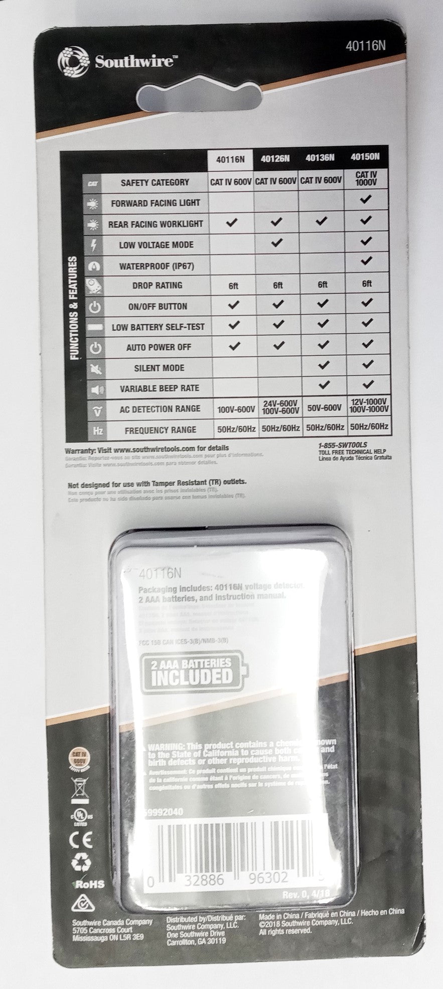 Southwire 40116N 100 to 600-Volt Non-Contact AC Voltage Detector