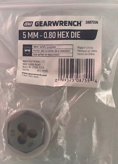 GEARWRENCH 5mm x 0.80 NC Hex Die 388755N