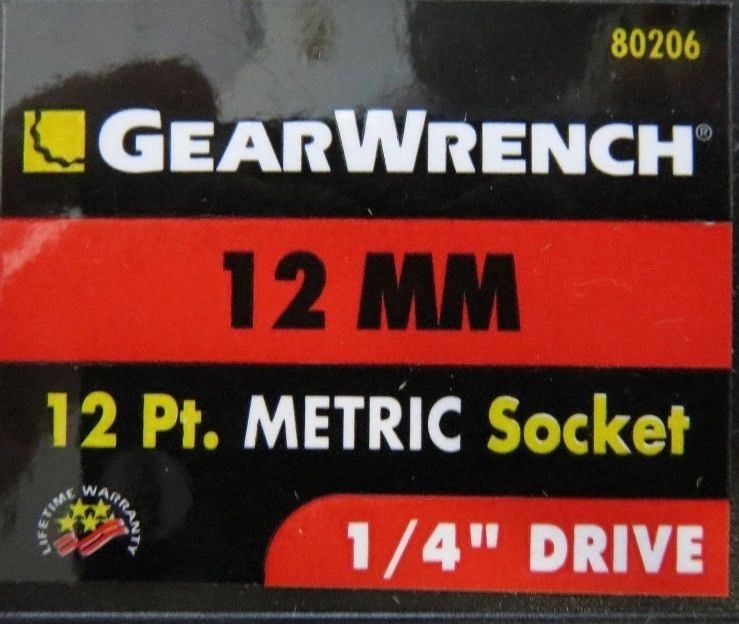 Gearwrench 80206 12 mm 12 PT. Metric Socket 1/4" Drive 2 Pcs.