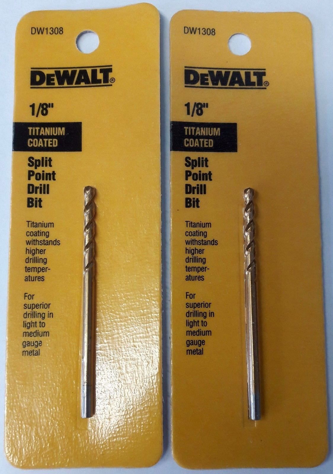DeWalt DW1308 1/8" Titanium Coated Speed Tip Split Point Drill Bit 2PKS