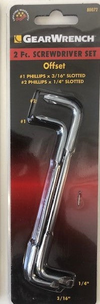 Gearwrench 2pc Offset Screwdriver Set #1 & #2 Phillips Slotted 80072