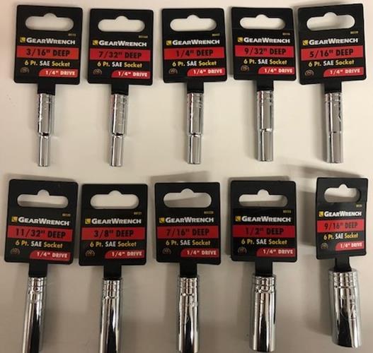 GearWrench 80115 Deep Socket Set 1/4" Drive SAE 6 Point 10 Pc 3/16" - 9/16"