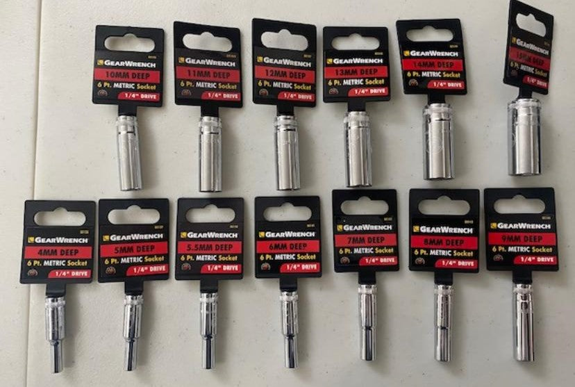 GearWrench 80150 13pc 1/4" Drive Deep Socket Set Metric 6pt. 4mm to 15mm
