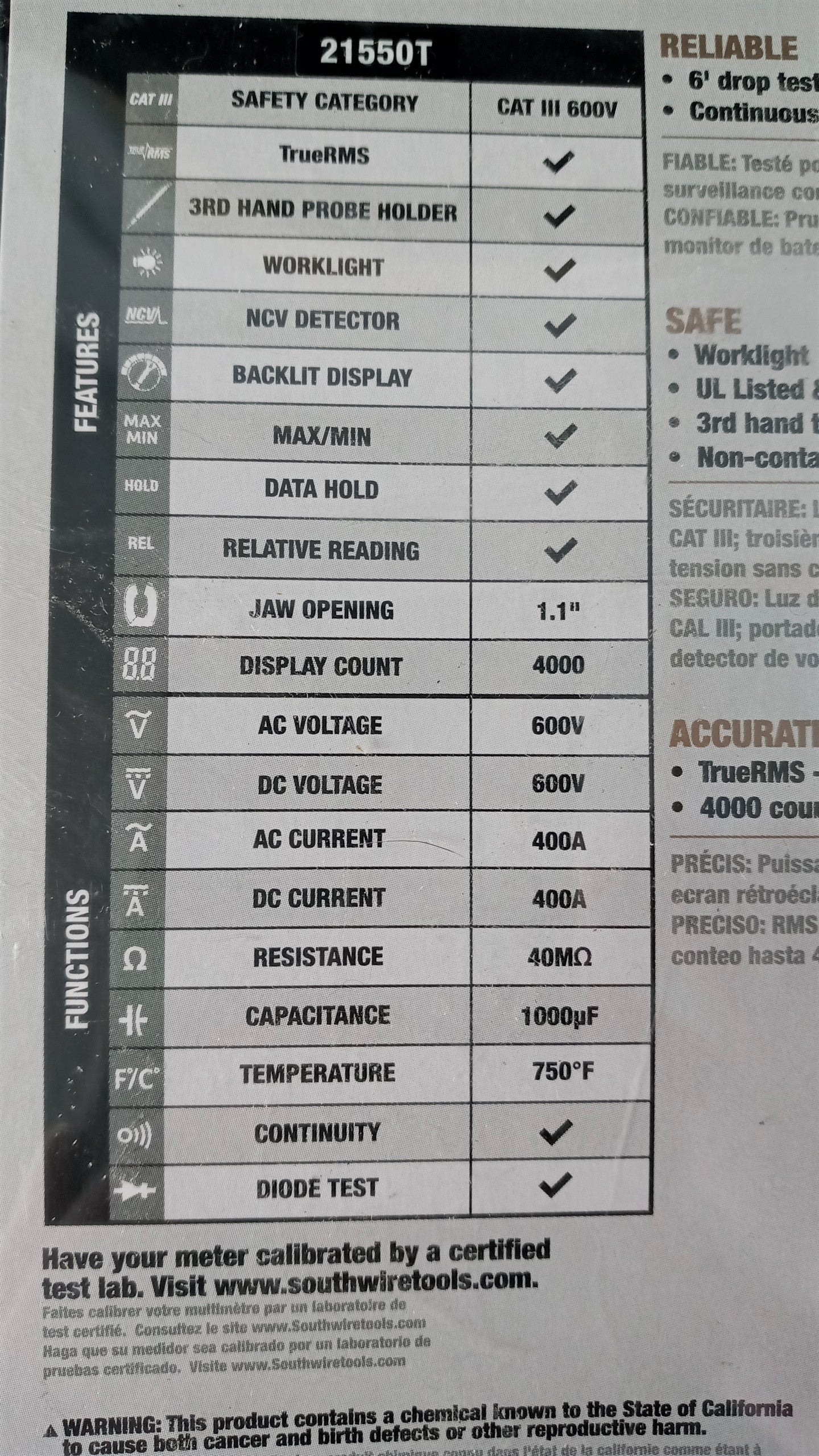 Southwire 21550T Professional Digital 600-Volt Clamp Meter True RMS