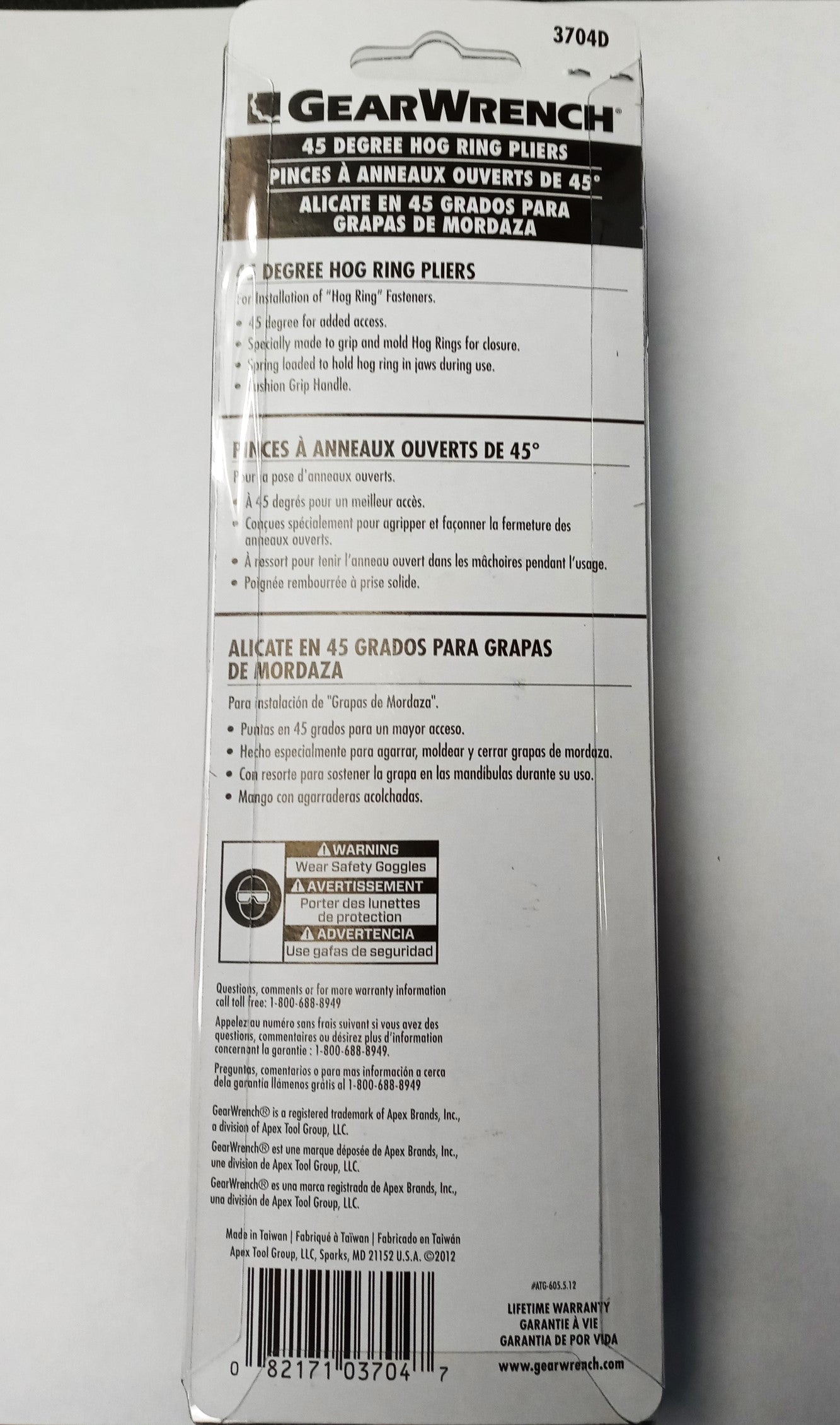 Gearwrench 3704d 45-Degree Hog Ring Pliers