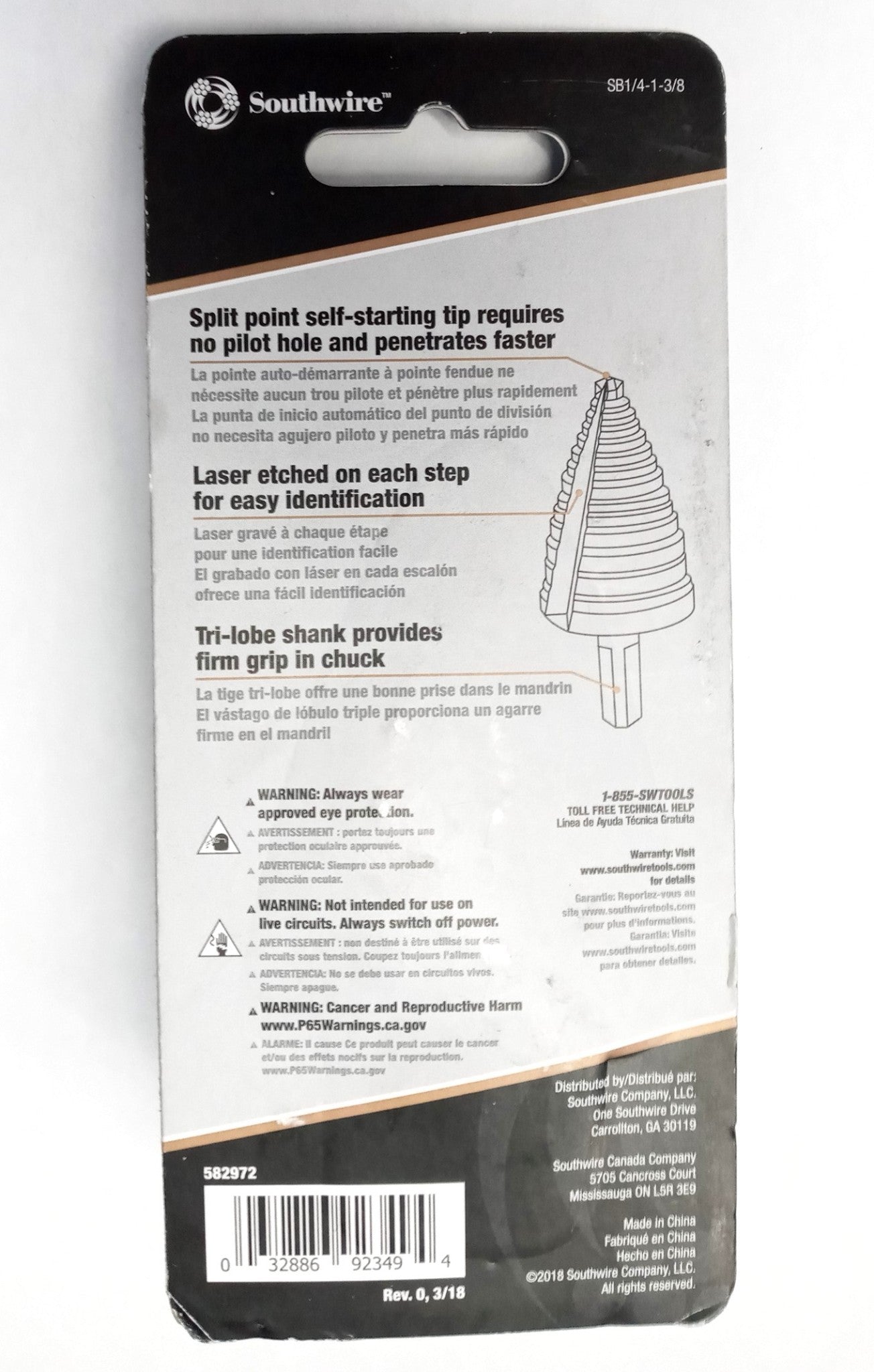 Southwire SB1/4-1-3/8 Step Bit, DBL Strt-Flute, 1/4" to 1-3/8"