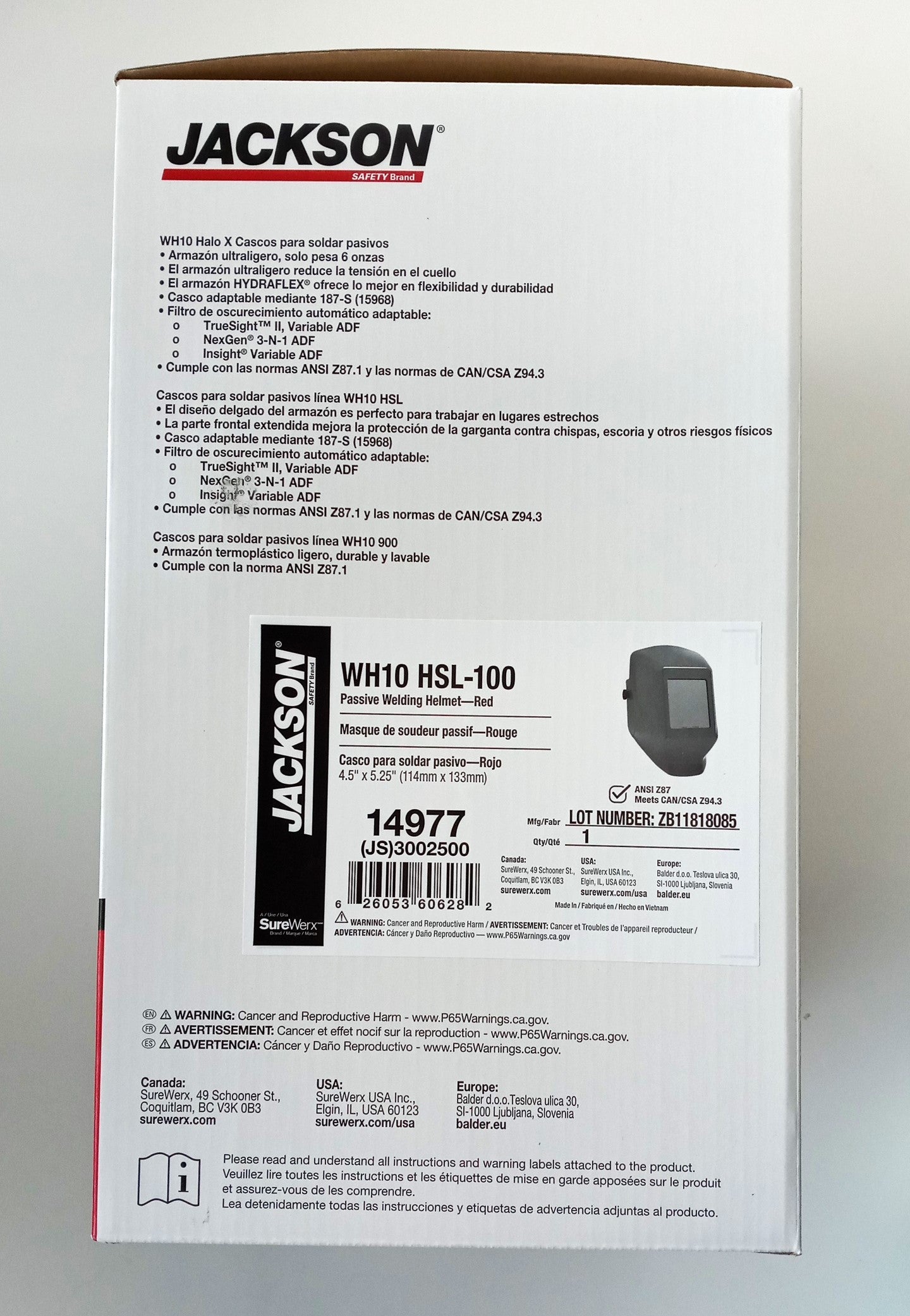 Jackson Safety 14977 W10 HSL-100 Welding Helmet, 4.5" x 5.25", Red