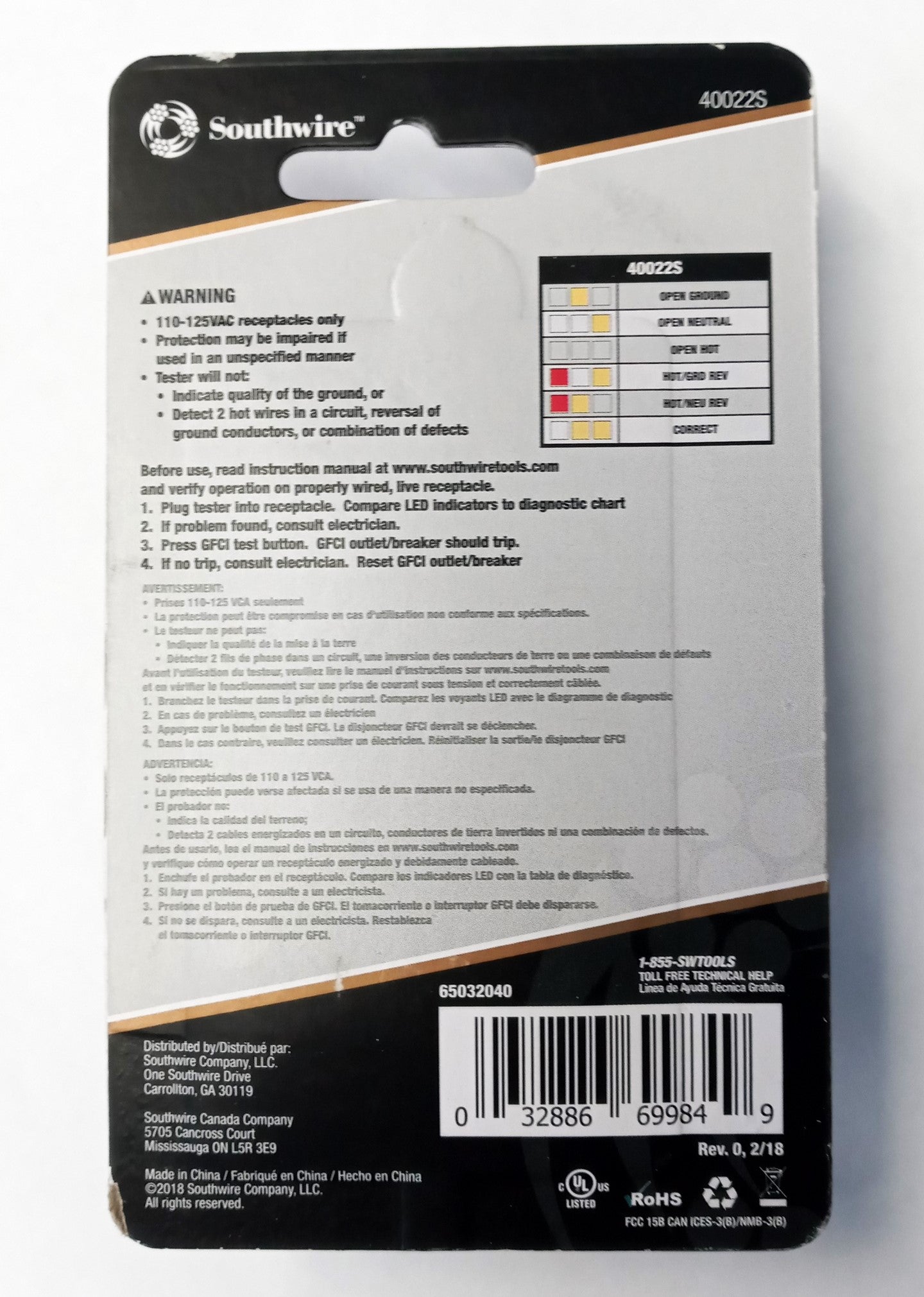 Southwire 40022S Analog 120-Volt GFCI Receptacle Tester