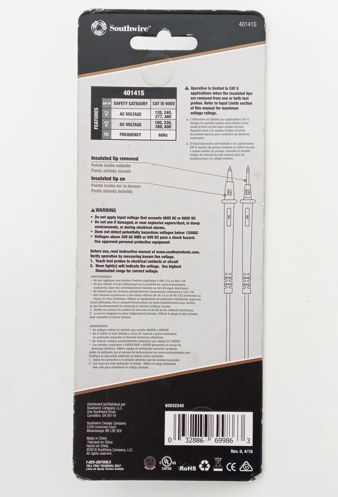 Southwire 40141S AC/DC Voltage Tester - 120-480 AC / 150-600 DC