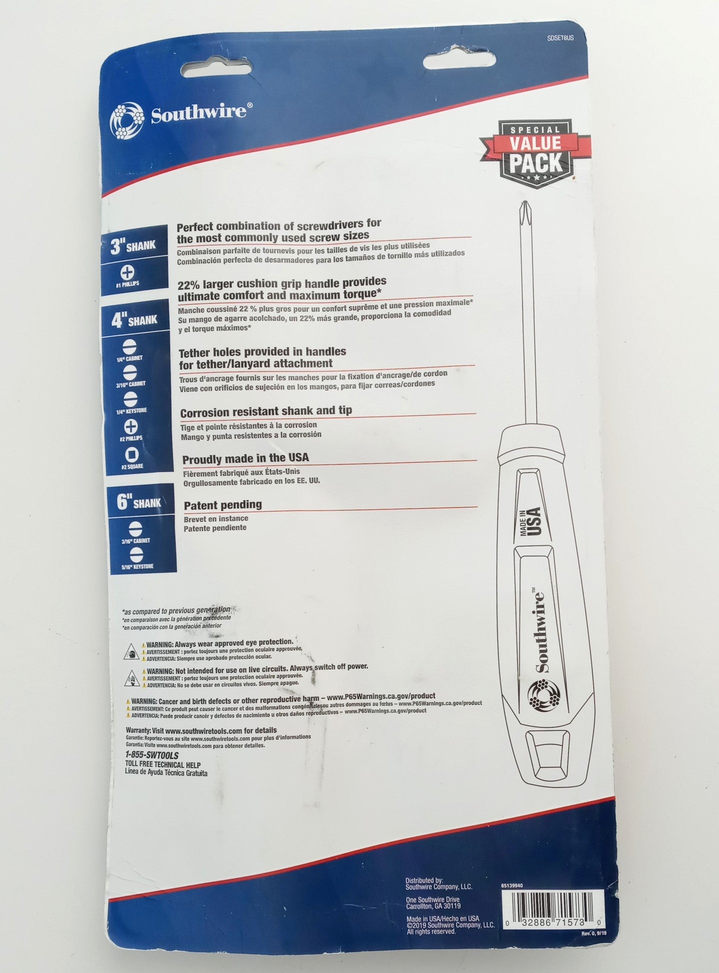 Southwire 8 Piece Screwdriver Set Cushion Grip USA SDSET8US