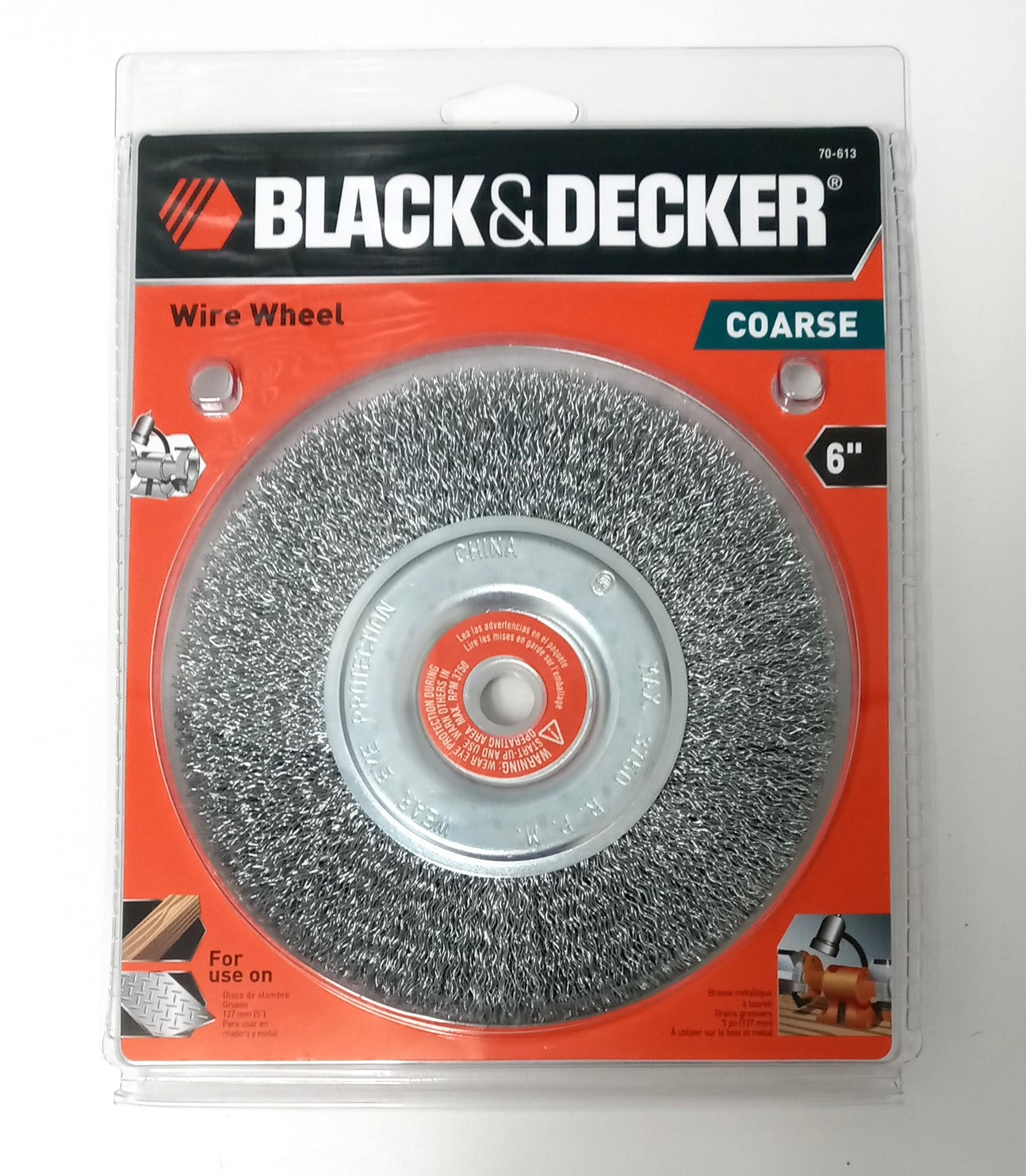 Black & Decker 70-613 6" Coarse Wire Wheel 5/8" Arbor With 1/2" Bushing