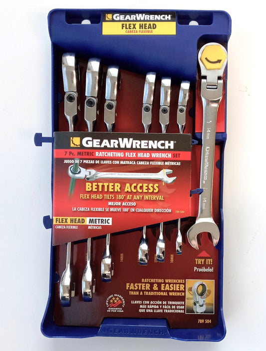 GearWrench 7 Piece Metric Ratcheting Flex Head Wrench Set 10-18mm 789504