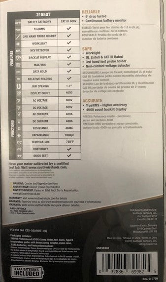 Southwire 21550T Professional Digital 600-Volt Clamp Meter True RMS