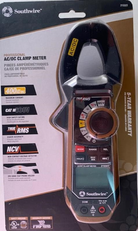 Southwire 21550T Professional Digital 600-Volt Clamp Meter True RMS