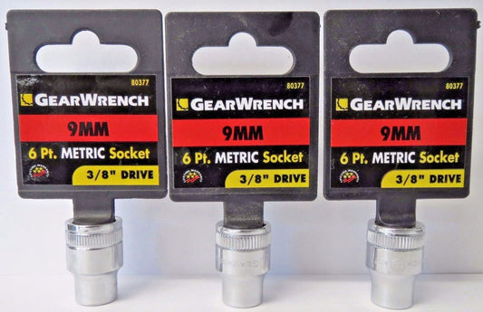 GearWrench 3/8" Drive 6 Point Standard Socket 9MM 3PCS 80377