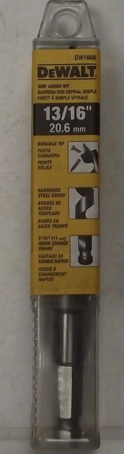 DeWalt DW1668 13/16" x 4" x 6" Power Ship Auger Bit