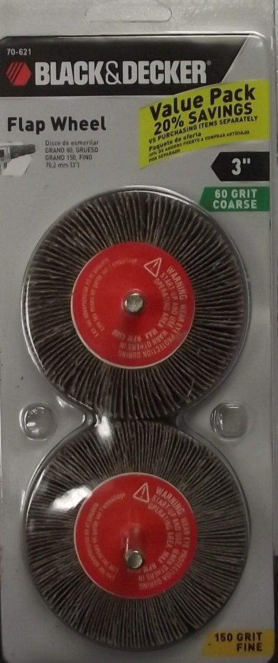Black & Decker 70-621 Flap Wheel 3" 2 Pk Coarse 60 Grit 150 Fine Grit