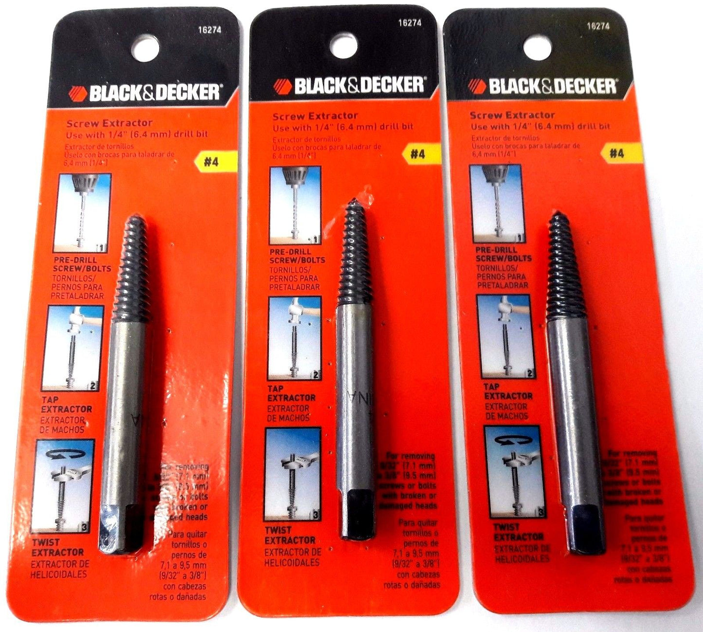 Black & Decker 16274 #4 Screw Extractor Use With 1/4" Drill Bit 3PCS