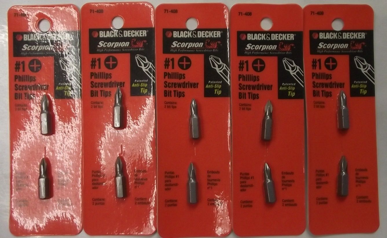 Black & Decker Scorpion 71-408 #1 Phillips Screwdriver Bit Tips 5 Packs Of 2