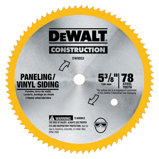 DeWalt 5-3/8" x 80 Tooth Paneling and Vinyl Cutting Steel Saw Blade DW9053