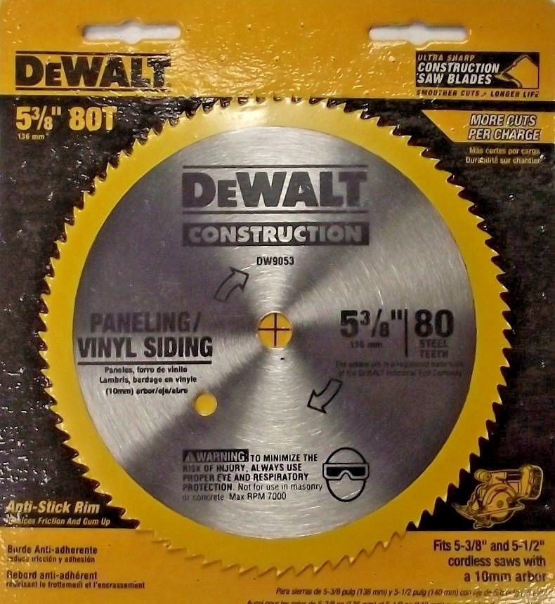 DeWalt 5-3/8" x 80 Tooth Paneling and Vinyl Cutting Steel Saw Blade DW9053
