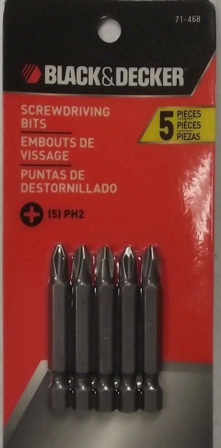 Black Decker 71-468 5 Pack #2 Phillips x 2" Screwdriving Bit Tips