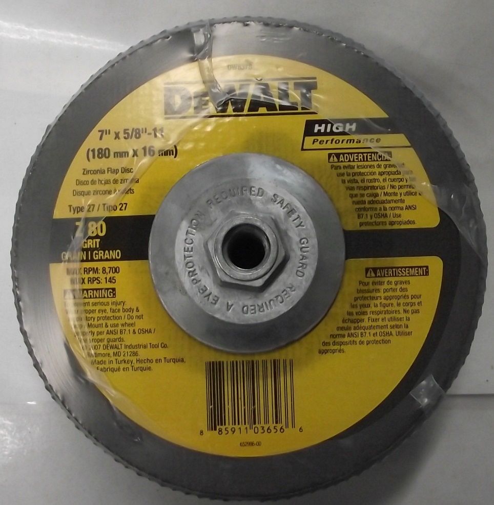 DeWalt 7" x 5/8"-11 Z80 Grit Zirconia Flap Disc 5pc DW8378
