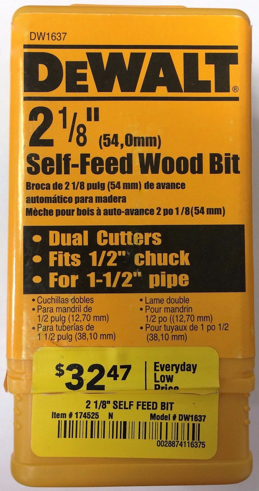 Dewalt DW1637 2-1/8" Self Feed Wood Drill Bit