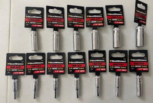 GearWrench 80150 13pc 1/4" Drive Deep Socket Set Metric 6pt. 4mm to 15mm