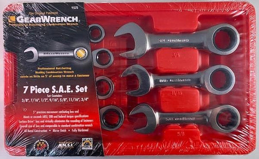 Gearwrench 7 Pc. Stubby Combination Ratcheting Wrench Set SAE 9507D