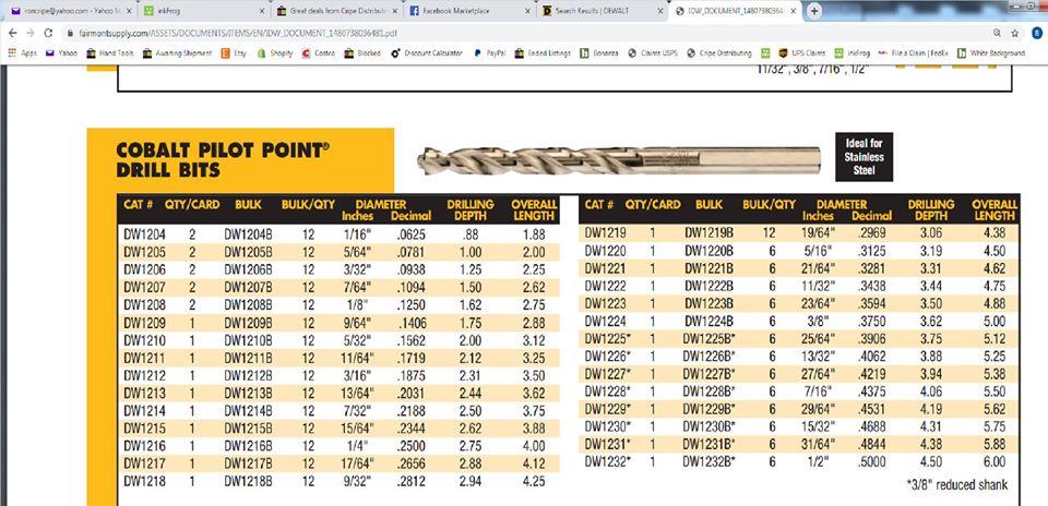 Dewalt Drill Bit Display Case with 270 Cobalt Pilot Point Drill Bits