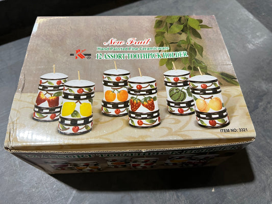 Fruit 3321 Hand Painted Fine Ceramicware Toothpick Holder w/20 Picks
