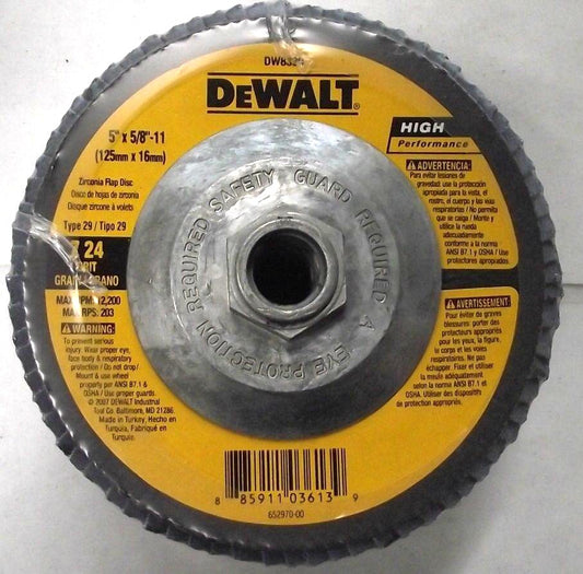DEWALT 5" x 5/8" x 24 Grit Type 27 Flap Disc 5pcs DW8339