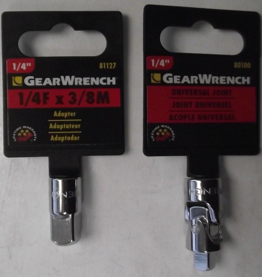 GearWrench 80100 & 81127 1/4" Drive Universal Joint & 1/4" x 3/8" Male Adapter